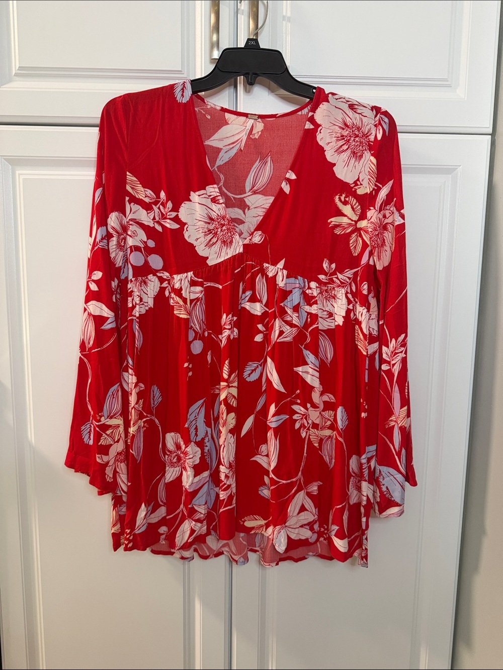 Free People Red Floral V-Neck Tunic
